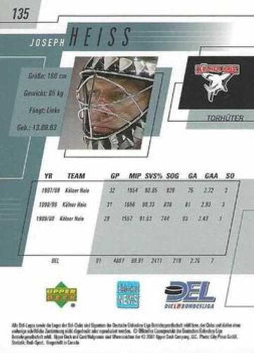 Joseph Heiss Playerkarte 2000/2001 Upper Deck #135 Kölner Haie DEL Karte