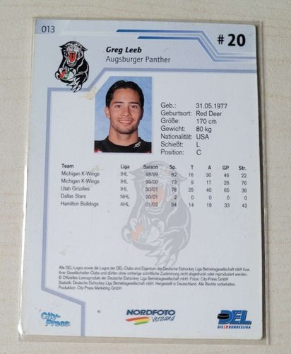 2002-03 DEL Playercards #013 Greg Leeb Augsburger Panther (Base Card)
