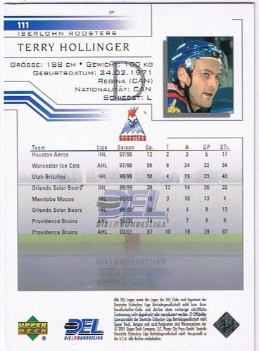 DEL Playerkarte 2001/2002 – Terry Hollinger – Iserlohn Roosters