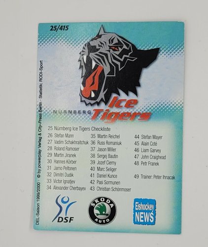 Playerkarte 1999-2000 #25 Checkliste Nürnberg Ice Tigers
