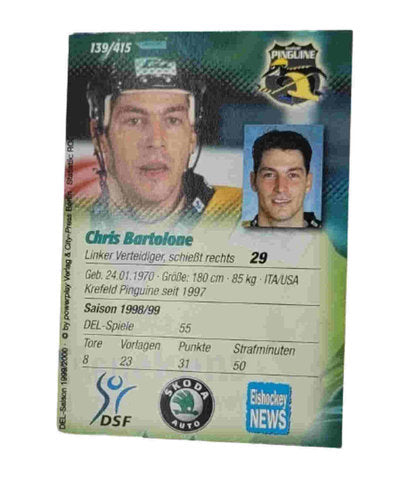 DEL Playerkarte 1999/2000 Chris Bartolone #139 Krefeld Pinguine