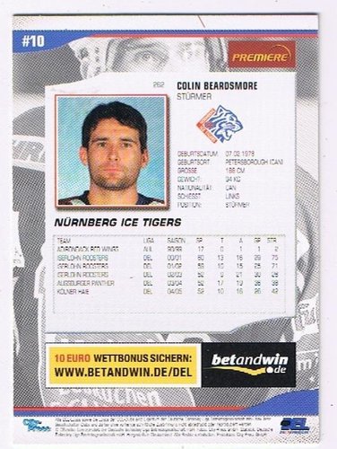 Playerkarte 2005/2006 #262 Colin Beardsmore Nürnberg Ice Tigers