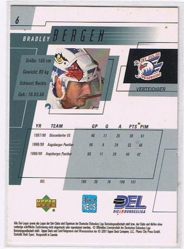 DEL Playerkarte 2000/2001 – Bradley Bergen – Adler Mannheim