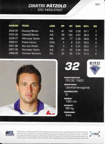 Playerkarte 2009/2010 #224 Dimitri Pätzold ERC Ingolstadt