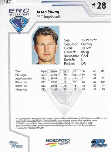 Playerkarte 2002/2003 #147 Jason Young ERC Ingolstadt