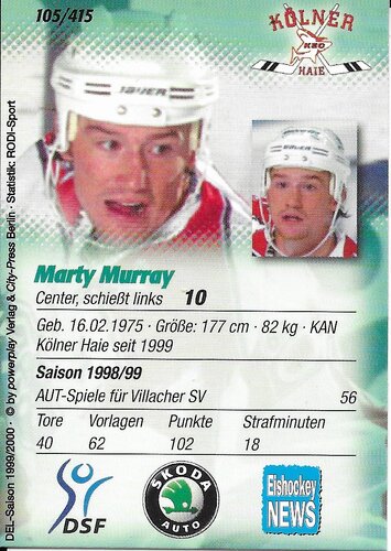Playerkarte 1999/2000 #105 Marty Murray Kölner Haie