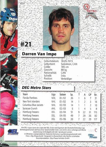 Playerkarte 2006/2007 #051 Darren Van Impe DEG Metro Stars