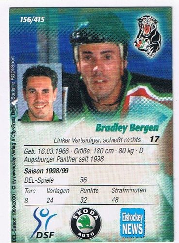 DEL Playerkarte 1999/2000 #156 Bradley Bergen – Augsburger Panther