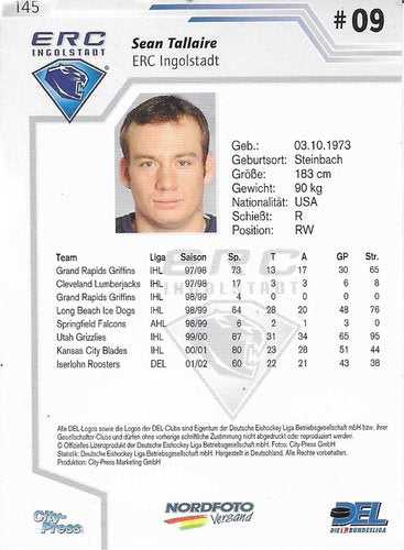 Playerkarte 2002/2003 #145 Sean Tallaire ERC Ingolstadt