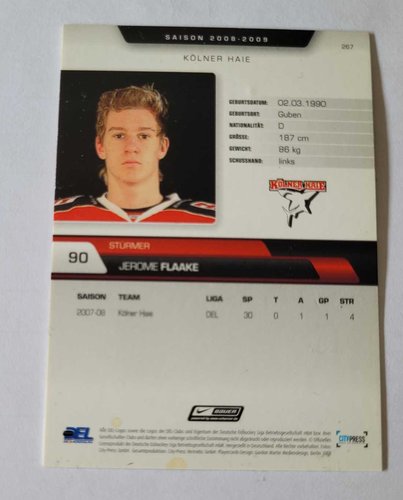 Playerkarte 2008/2009 #267 Jerome Flaake Kölner Haie