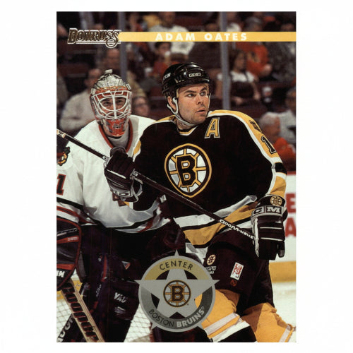 Vorderseite der 1996-97 Donruss NHL Trading Card Nummer 41 von Center Adam Oates im Trikot der Boston Bruins bei einer Spielszene.