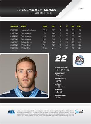 2009-2010 Playerkarte Straubing Tigers #381 Jean-Philippe Morin