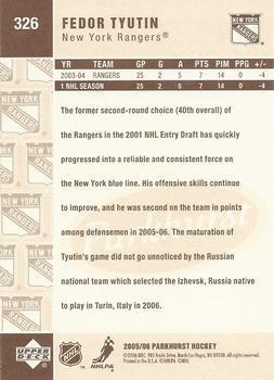 2005-06 Parkhurst #326 Fedor Tyutin New York Rangers (Base Card)
