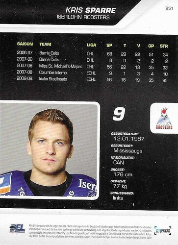Playerkarte 2009/2010 #251 Kris Sparre Iserlohn Roosters