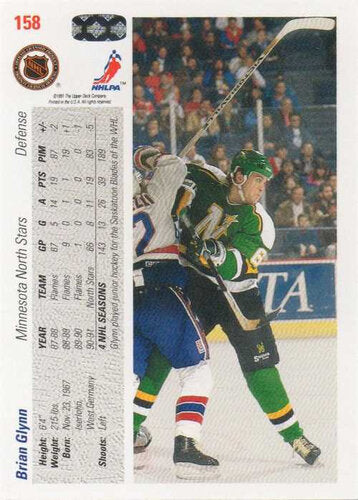 1991-92 Upper Deck #158 Brian Glynn RC Diamond Logo Hologramm