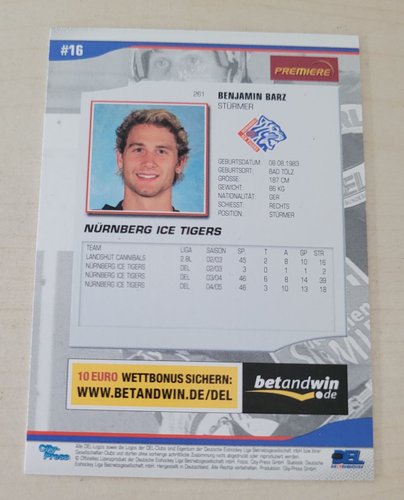 Playerkarte 2005/2006 #261 Benjamin Barz Nürnberg Ice Tigers