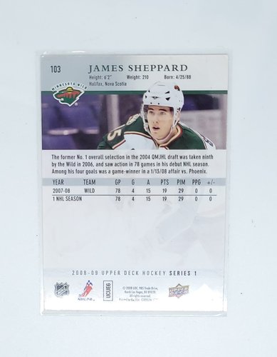 Upper Deck Series 1 2008/2009 #103 James Sheppard Minnesota Wild