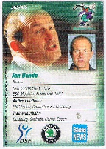DEL 1999/00 Playerkarte Jan Benda Moskitos Essen