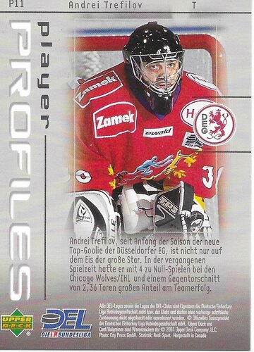 Playerkarte 2000/2001 #P11 Player Profiles Andrej Trefilov Düsseldorfer EG