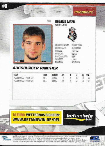 2005/2006 City-Press #009 Roland Mayr – Augsburger Panther (Serie 1 Base Card)