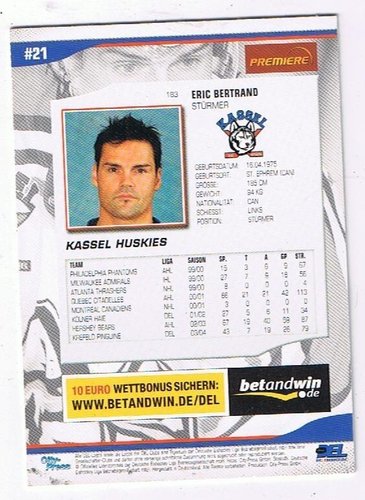 DEL Playerkarte 2005/06 – Eric Bertrand, Kassel Huskies (Karte 183)