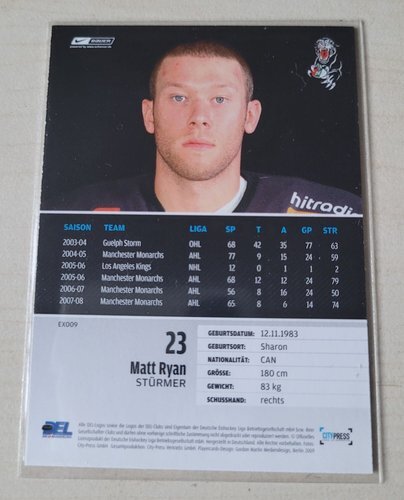2008-09 City Press Exklusiv #EX009 Matt Ryan Augsburger Panther (Base Card)