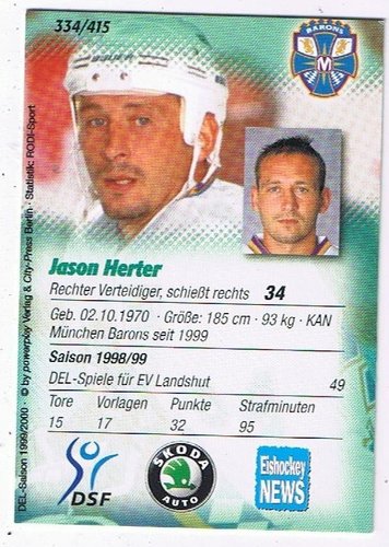 Playerkarte Jason Herter München Barons