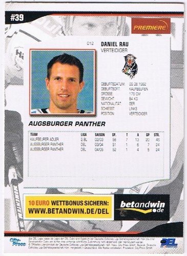 2005/2006 City-Press #012 Daniel Rau – Augsburger Panther (Serie 1 Base Card)
