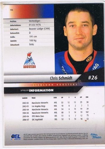 DEL 2007/08 Chris Schmidt Iserlohn Roosters