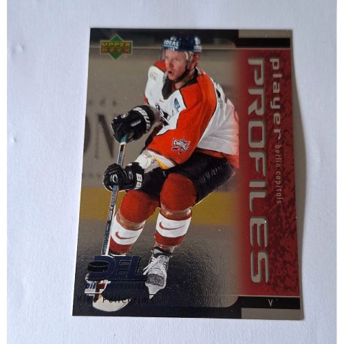 Eishockey Playerkarte Mike Pellegrims Berlin Capitals Upper Deck DEL 2000/2001 Player Profiles Insert Card
