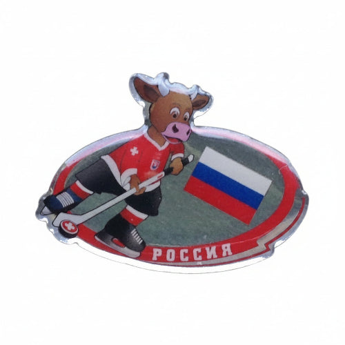 Offizieller Eishockey WM 2009 Sammler Pin Russland Rossija mit Maskottchen