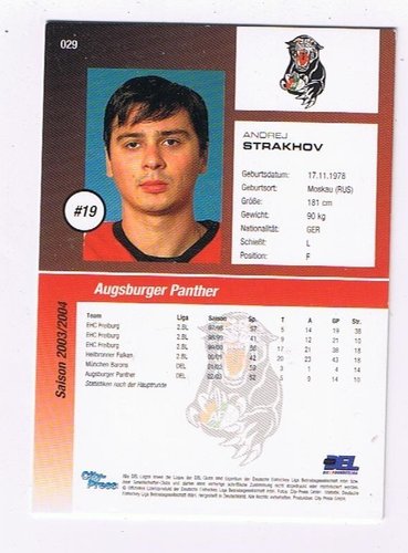 2003/2004 City-Press #029 Andrej Strakhov – Augsburger Panther (Base Card)