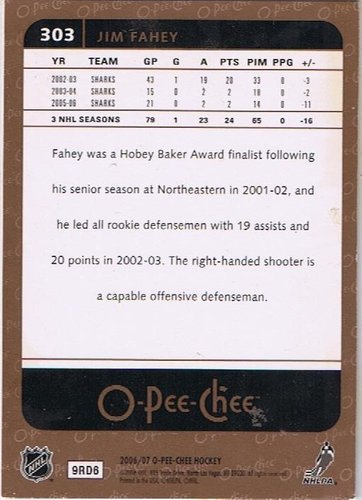 O-Pee-Chee 2006/07 Jim Fahey Devils