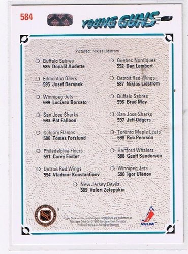 1991-92 Upper Deck #584 Niklas Lidstrom Detroit Red Wings Card