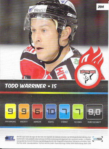 DEL Spielkarte Todd Warriner #204 – Kölner Haie 2008/2009