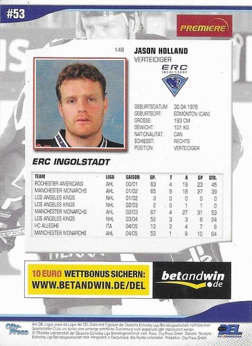 Playerkarte 2005/2006 #148 Jason Holland ERC Ingolstadt