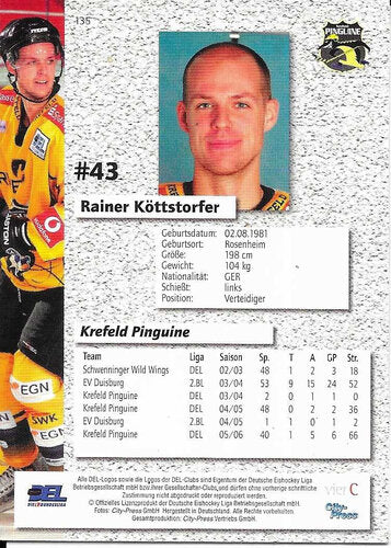 2006/2007 City-Press #135 Rainer Köttstorfer – Krefeld Pinguine (Serie 1 Base Card)