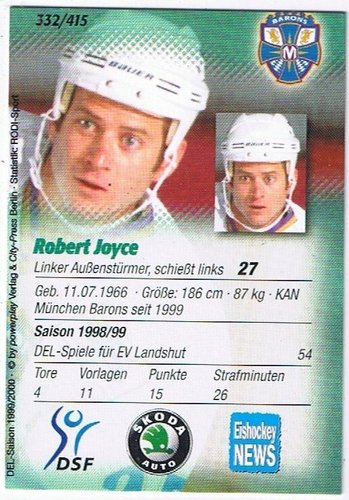Playerkarte Robert Joyce München Barrons
