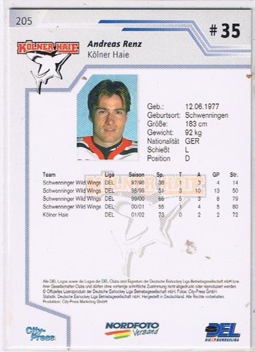 City Press 2002/2003 Andreas Renz Kölner Haie