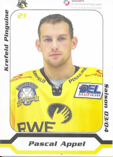 Autogrammkarte Krefeld Pinguine 2003/04 Pascal Appel 7x9,5 cm