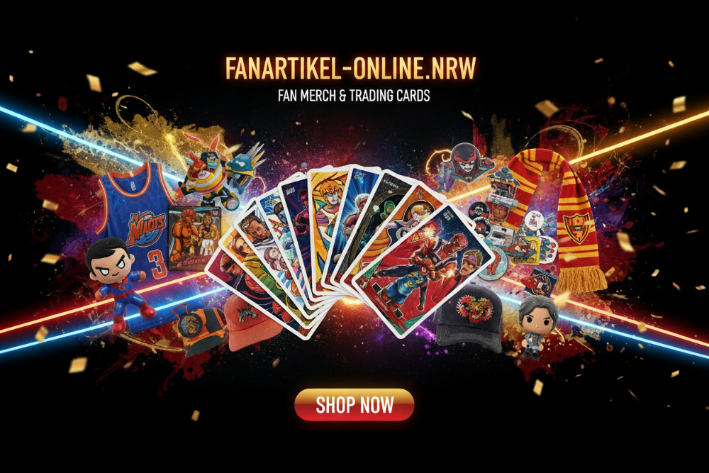 Fanartikel-online.nrw Banner mit Trading Cards, Funko POP Figuren, US-Sport Sammlerstücken und Eishockey Fanschal