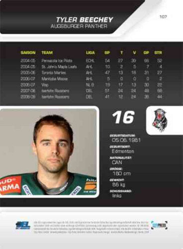 2009/2010 City-Press #101 Tyler Beechey – Augsburger Panther (Base Card)