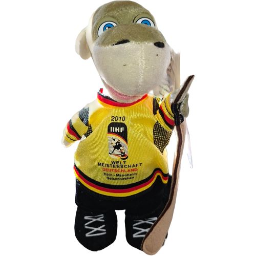 IIHF Eishockey WM 2010 Maskottchen Urmel Plüschtier im gelben Deutschland Trikot