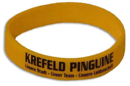 Krefeld Pinguine Gummiarmband in Gelb und Schwarz mit aufgedrucktem Spruch Unsere Stadt -Unser Team-Unsere Leidenschaft

