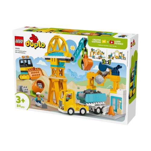 LEGO 10476 DUPLO Baustelle mit Baufahrzeugen 3 in 1 Set ungeöffnete Originalverpackung Box des Kleinkind Lernspielzeugs aus 84 großen Teilen.