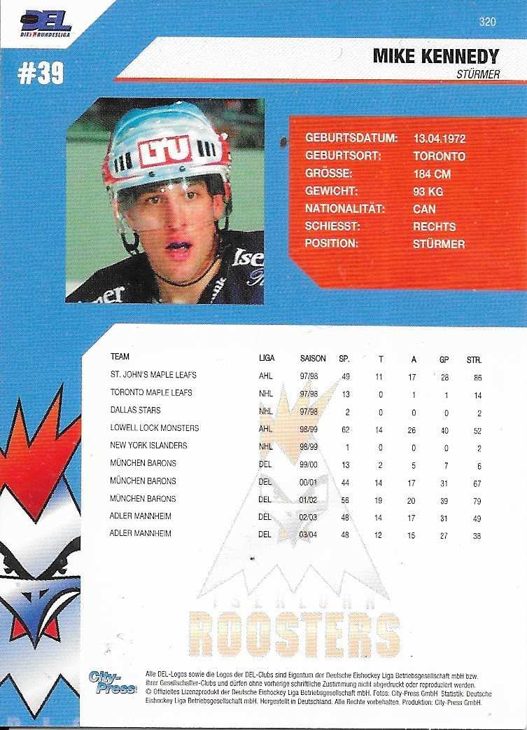 Playerkarte 2004/2005 #320 Mike Kennedy Iserlohn Roosters