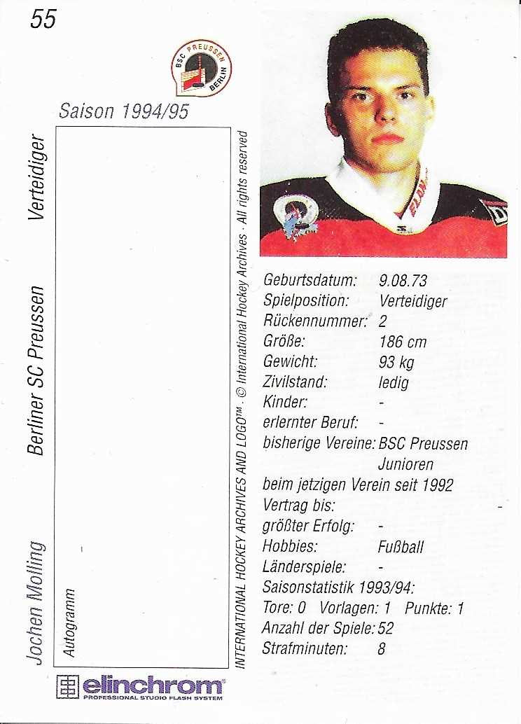 Playerkarte 1994/1995 #55 Jochen Molling Berliner SC Preussen