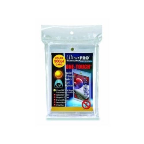 Ultra Pro Sammelkarten Zubehör ONE TOUCH Magnetic Holder 360PT UV Schutz Geöffnetes Musterexemplar ohne Folienverpackung Draufsicht auf den klaren Magnetkartenhalter aus Acryl.