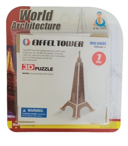Neue Originalverpackung des World Architecture Mini Serie 3D-Puzzles des Eiffelturms in Paris von Ji Qu Toys mit 7 Teilen.