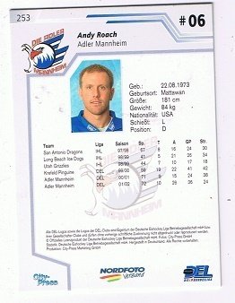 DEL Playerkarte Andy Roach Adler Mannheim
